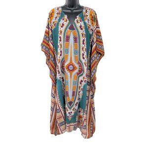 Vintage 90s Funky People Kaftan Maxi Dress Oversized Batwing Boho Hippie Size M